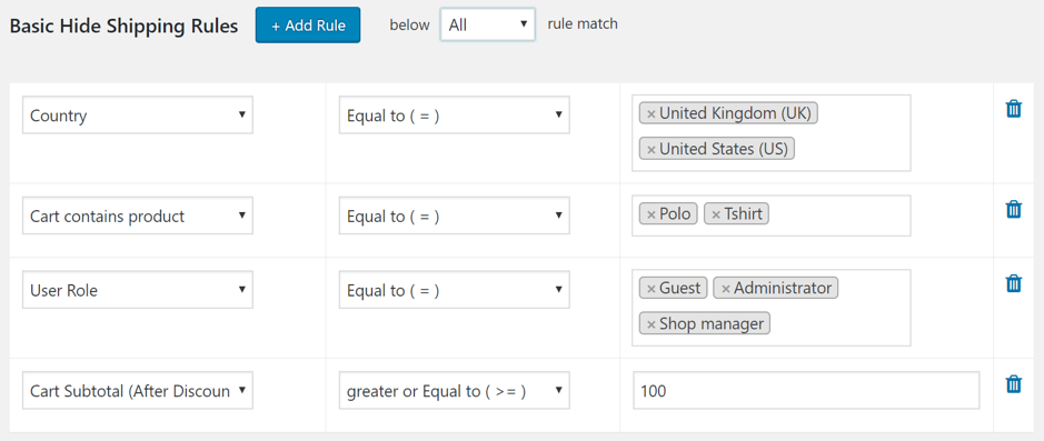 Hiding a Few Shipping Methods as per basic rules