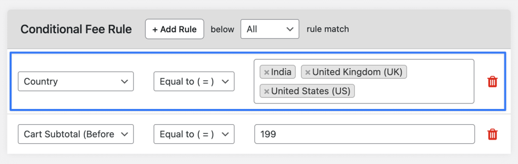 Country-based Extra Fees