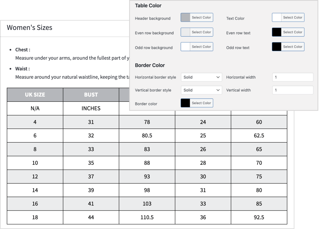 Fully customize chart table