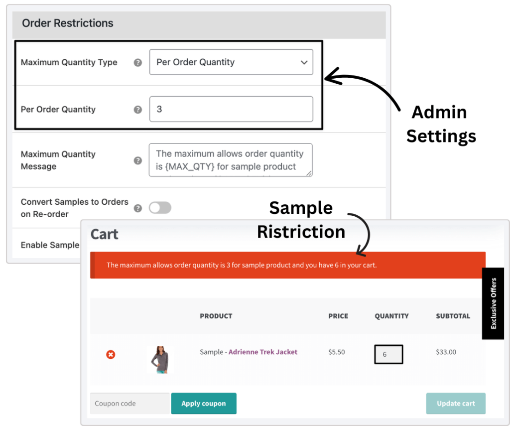 ristricts sample order by quantity