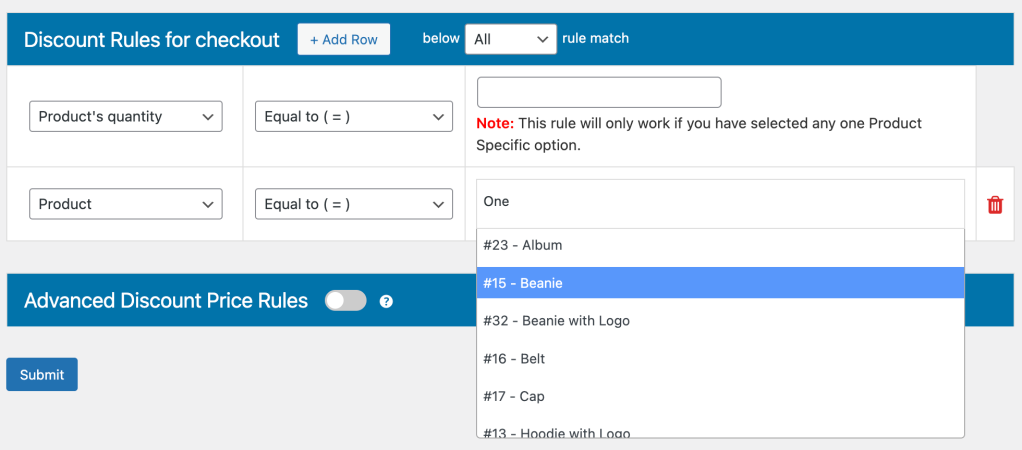 dotstore configure product quantity discount rule