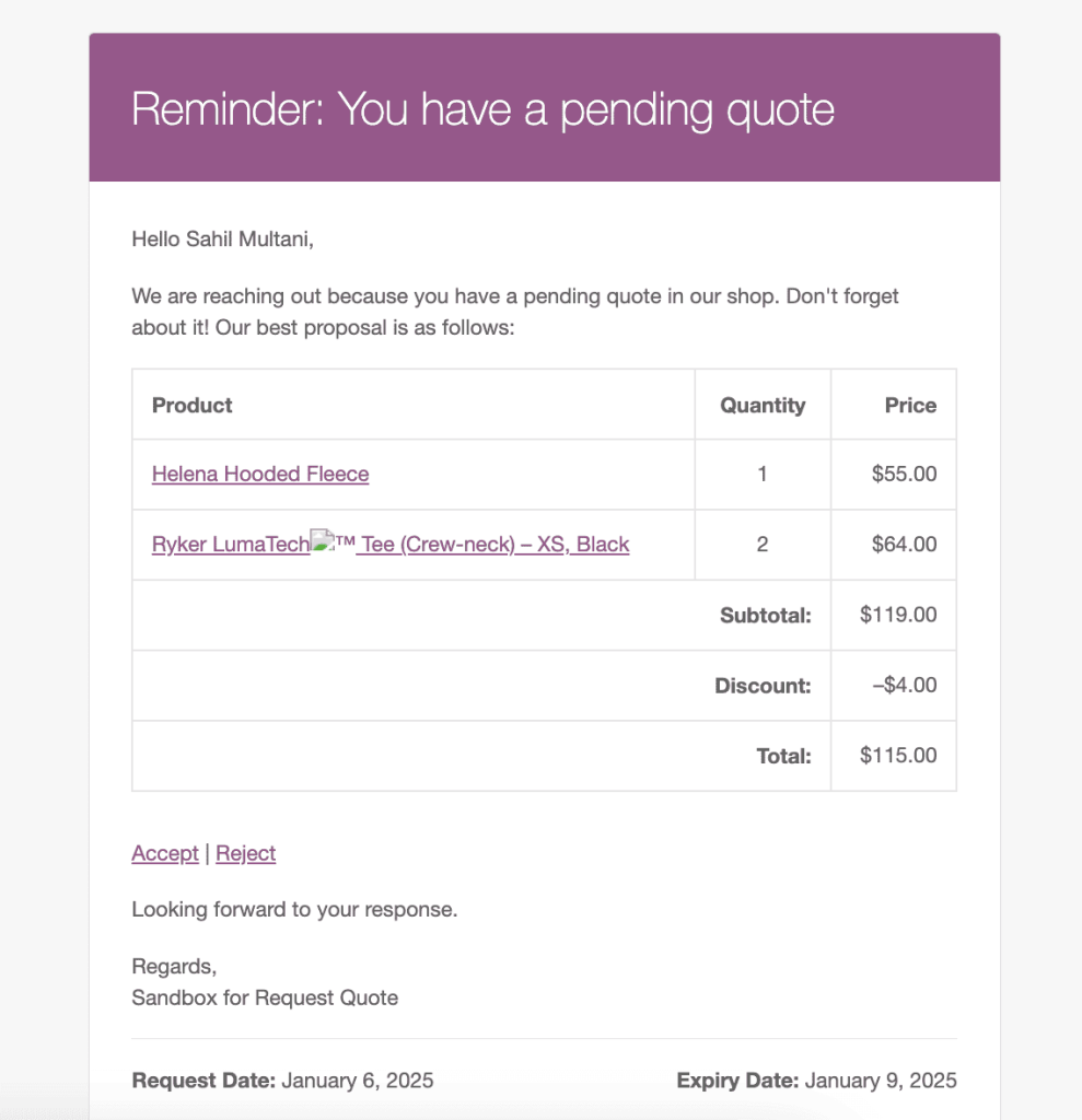 12 Pending quote reminder to customer - Email