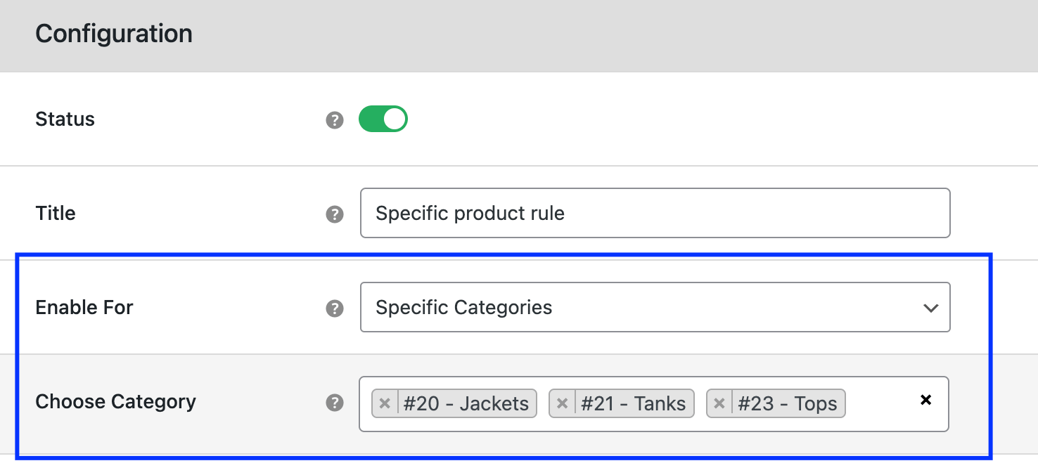 Category specific quote rule