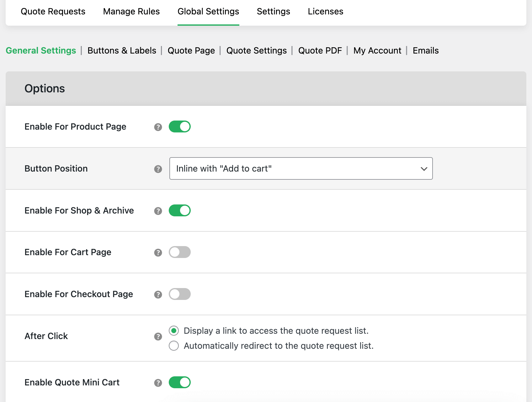 Configure quote global settings