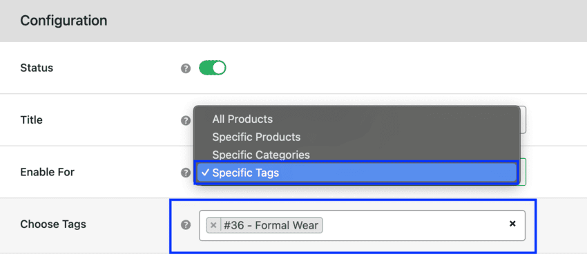 Enable request quote on specific tags