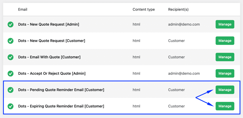 Manage quote reminder emails