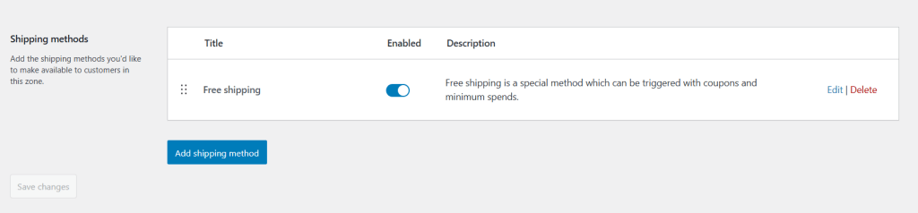 WooCommerce shipping - shipping methods