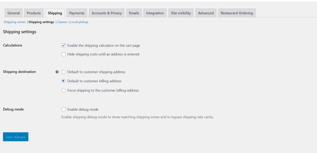 WooCommerce shipping shipping settings
