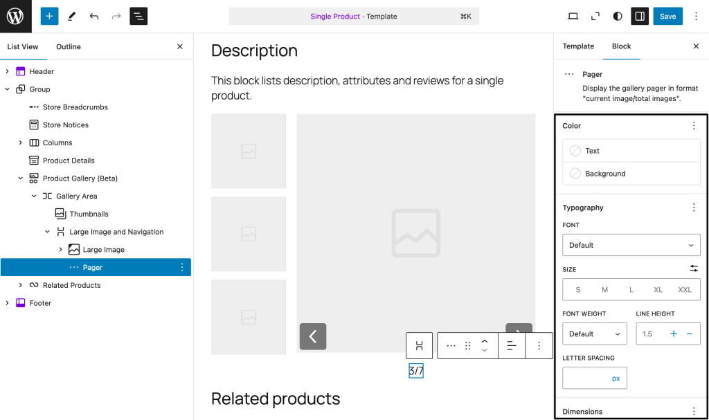 Product Gallery block WooCommerce 9.8