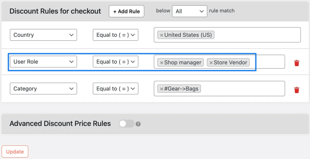 User role-specific discount roles for WooCommerce Conditional Discounts