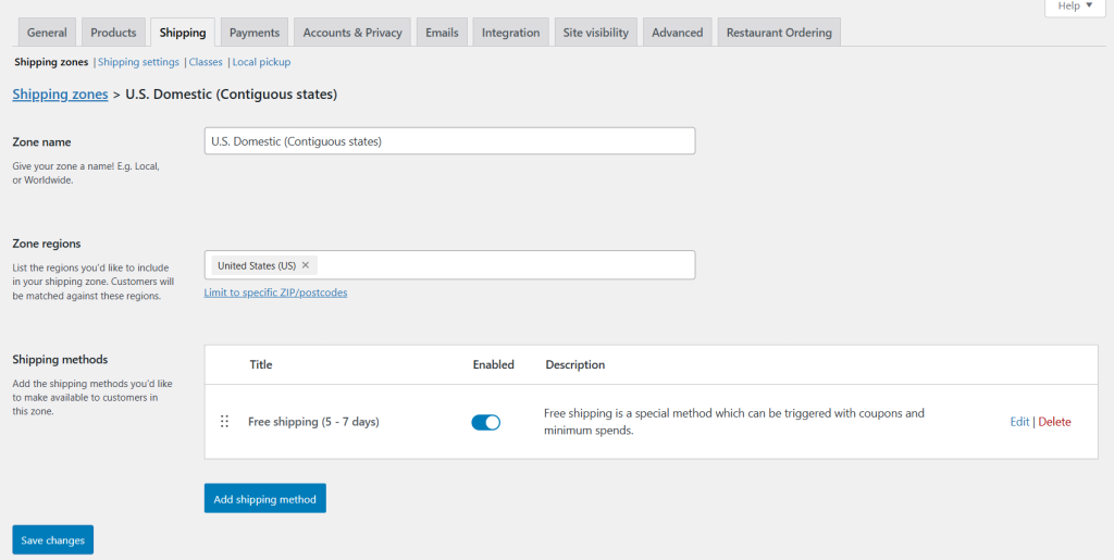 WooCommerce shipping method - free shipping 4