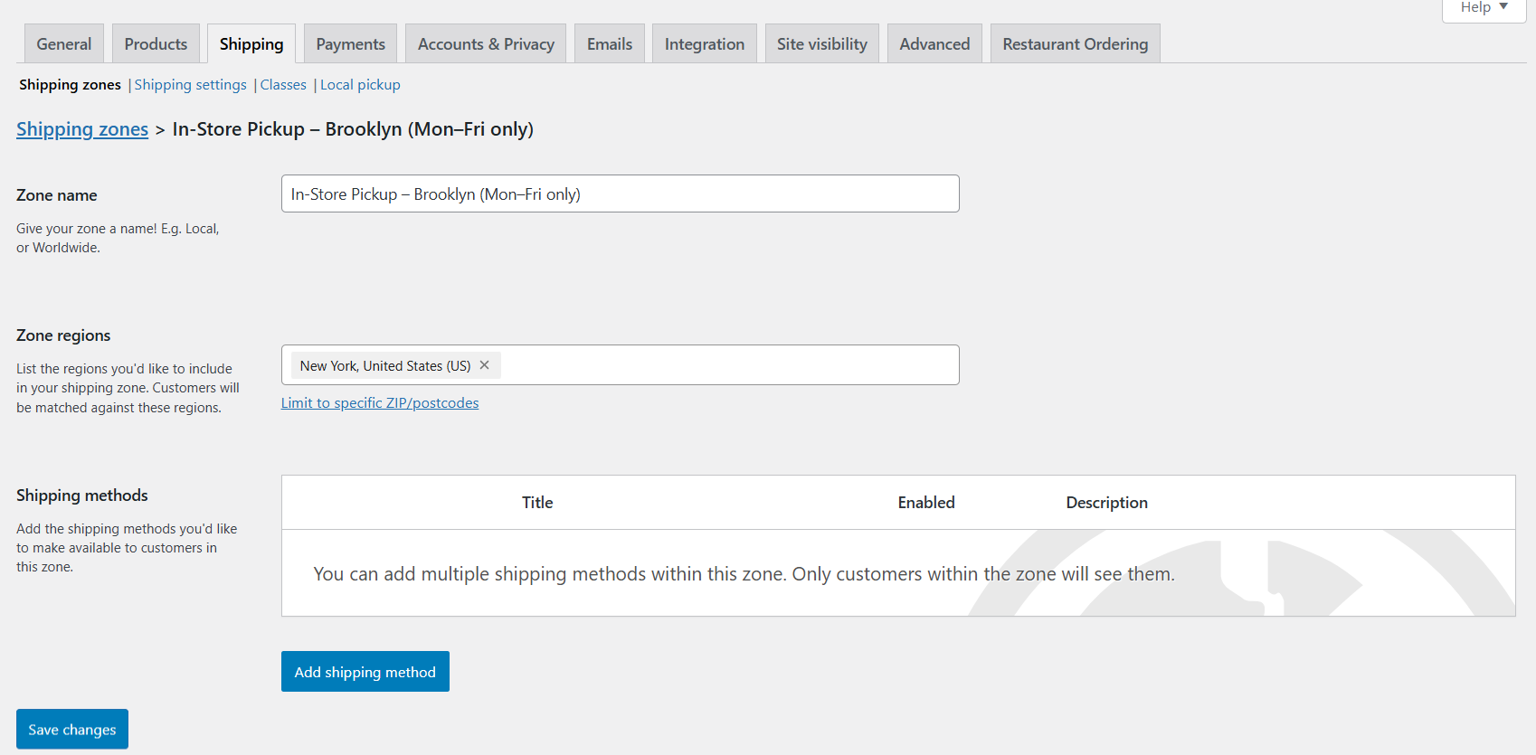 WooCommerce shipping method - local pickup 1