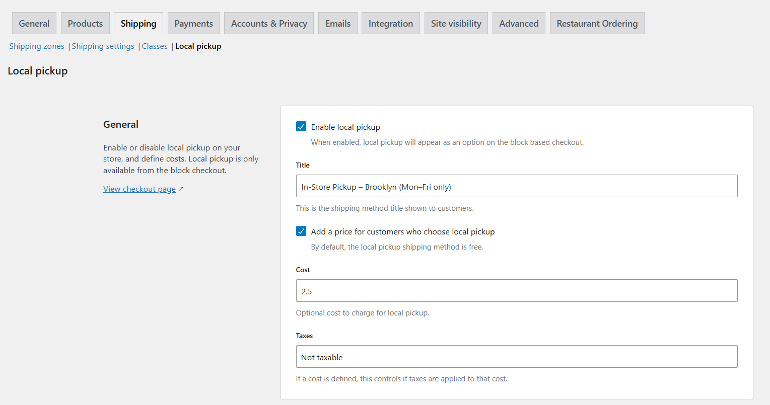 WooCommerce shipping method - local pickup 2