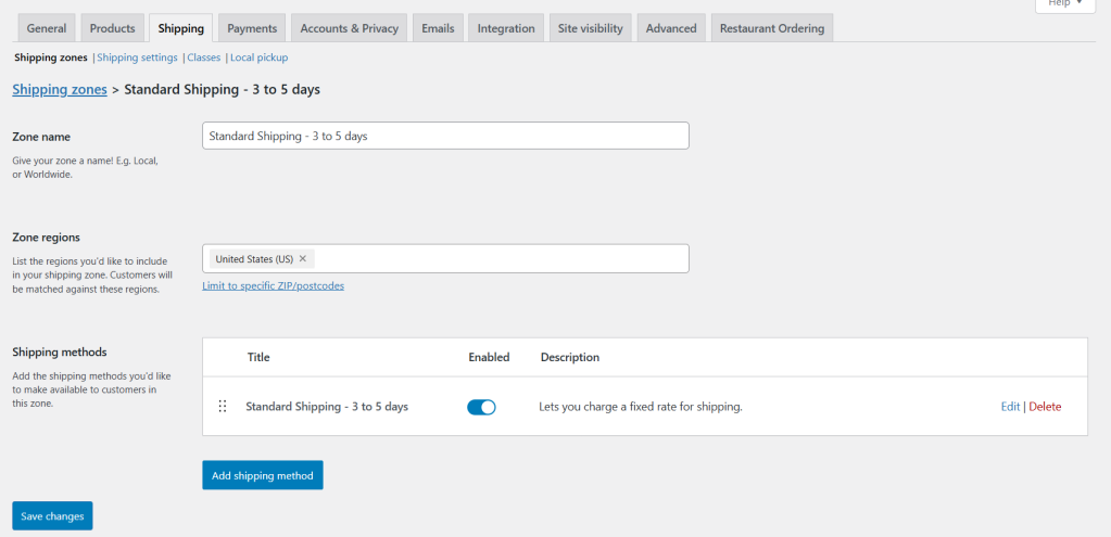 WooCommerce shipping methods flat rate 1