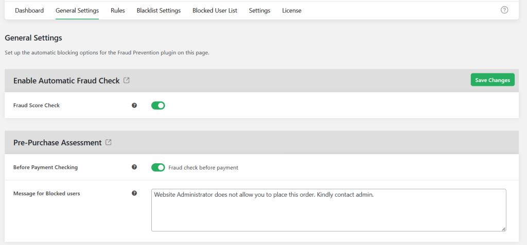WooCommerce Fraud Prevention plugin - General Settings