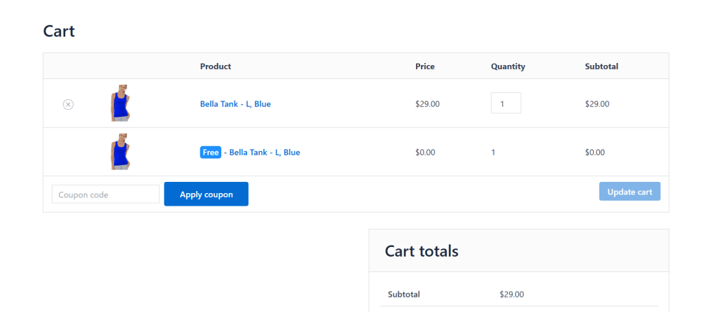 buy X get Y free WooCommerce - cart page BOGO