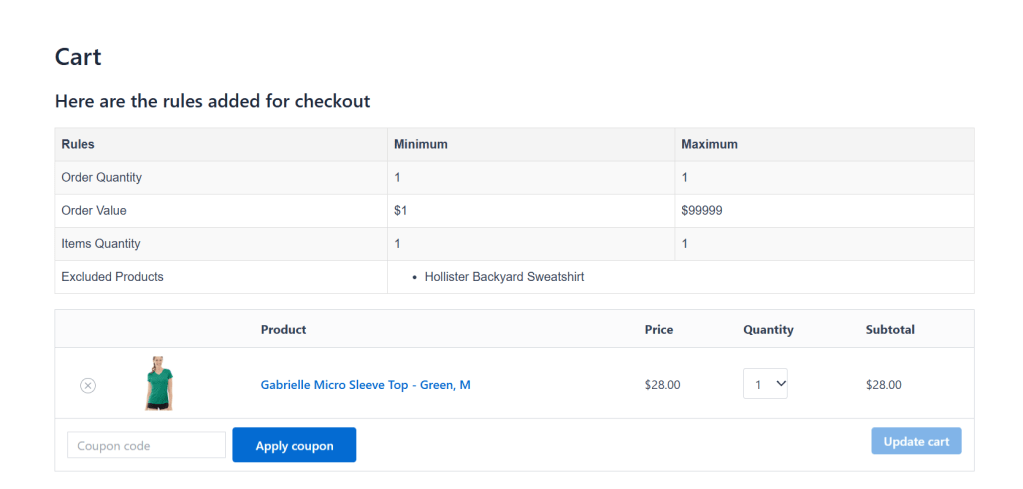WooCommerce limit cart quantity to 1 - cart