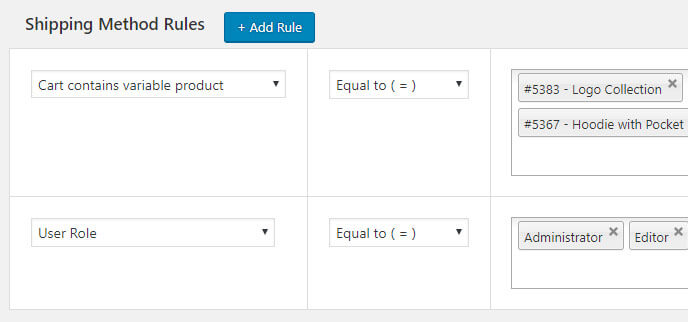 Variable product & user role specific rule