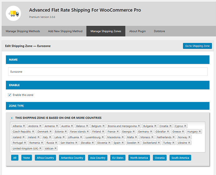 Flat rate plugin shipping zone