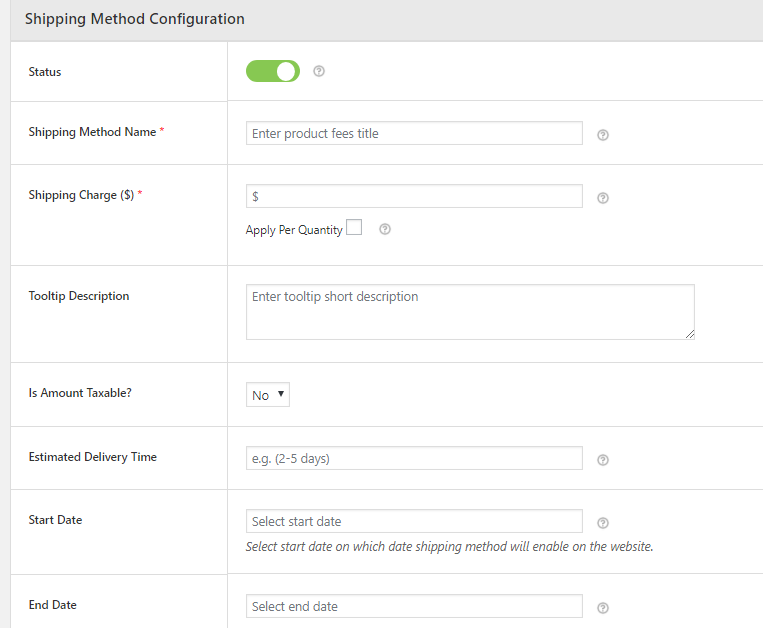 Shipping rule configuration settings