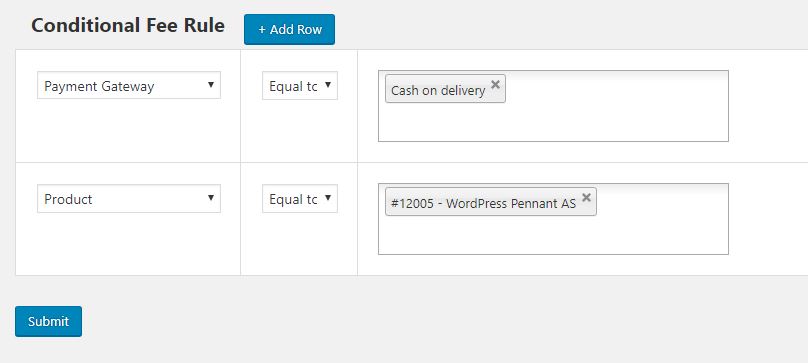 Adding Condition Fee Rule 2 - If Product Name is WordPress Pennant