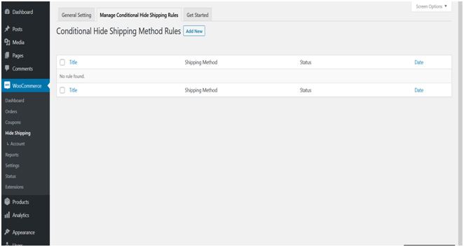 Figure 2 –Add Conditional Hide Shipping Rules