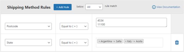 Shipping rule based on the specific state & postcode