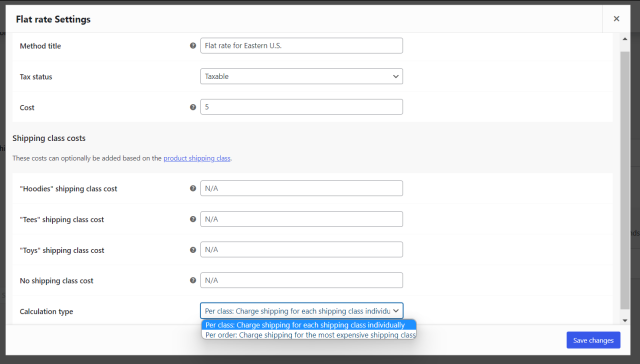 Add shipping class costs and shipping rate settings